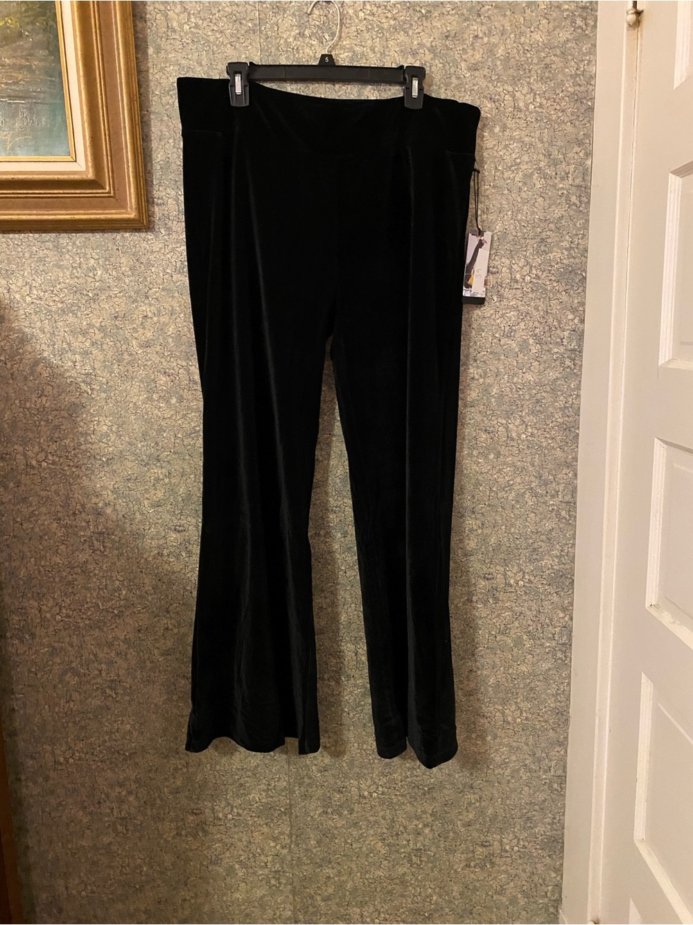 NWT Betabrand Black velour velvet wide leg pull on stretchy dress pants sz 2Xl p